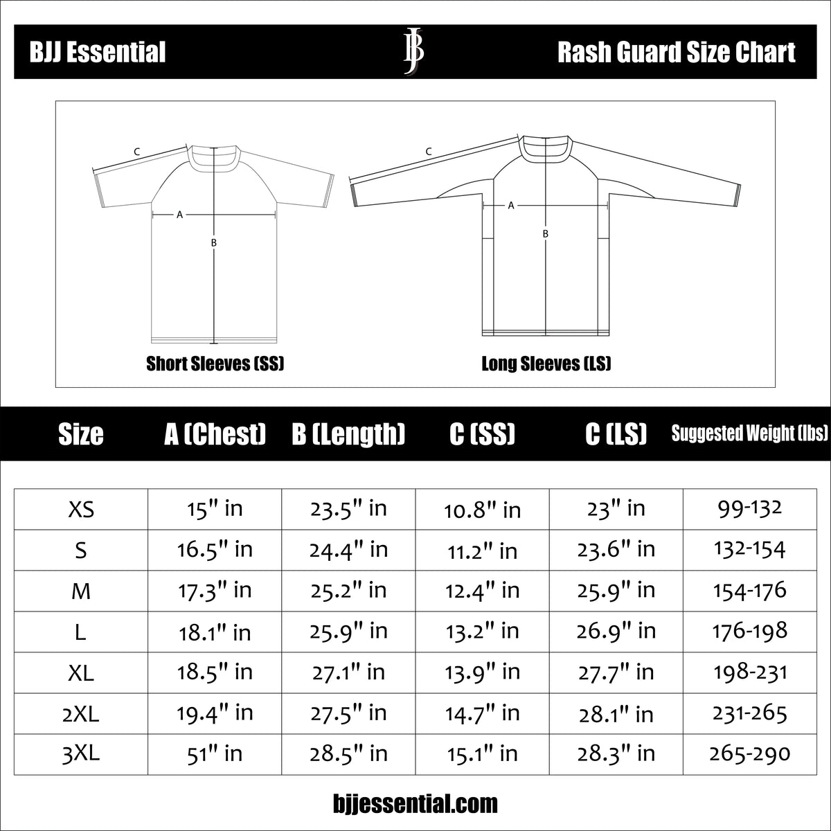 Albino & Preto Size Chart