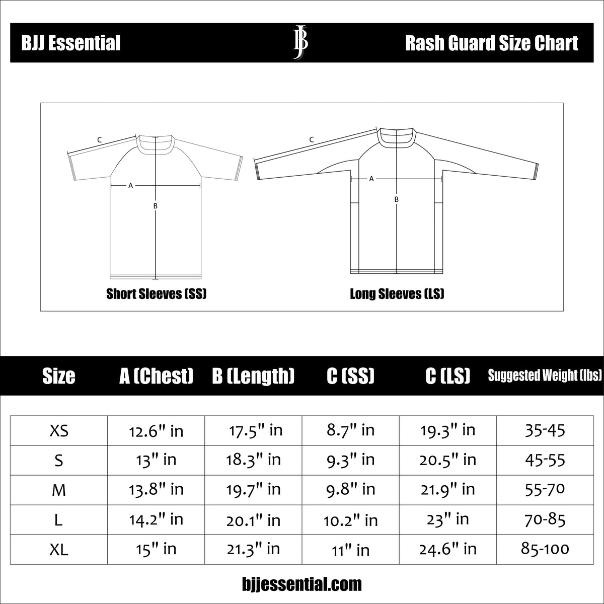 Rash Guard Size Chart