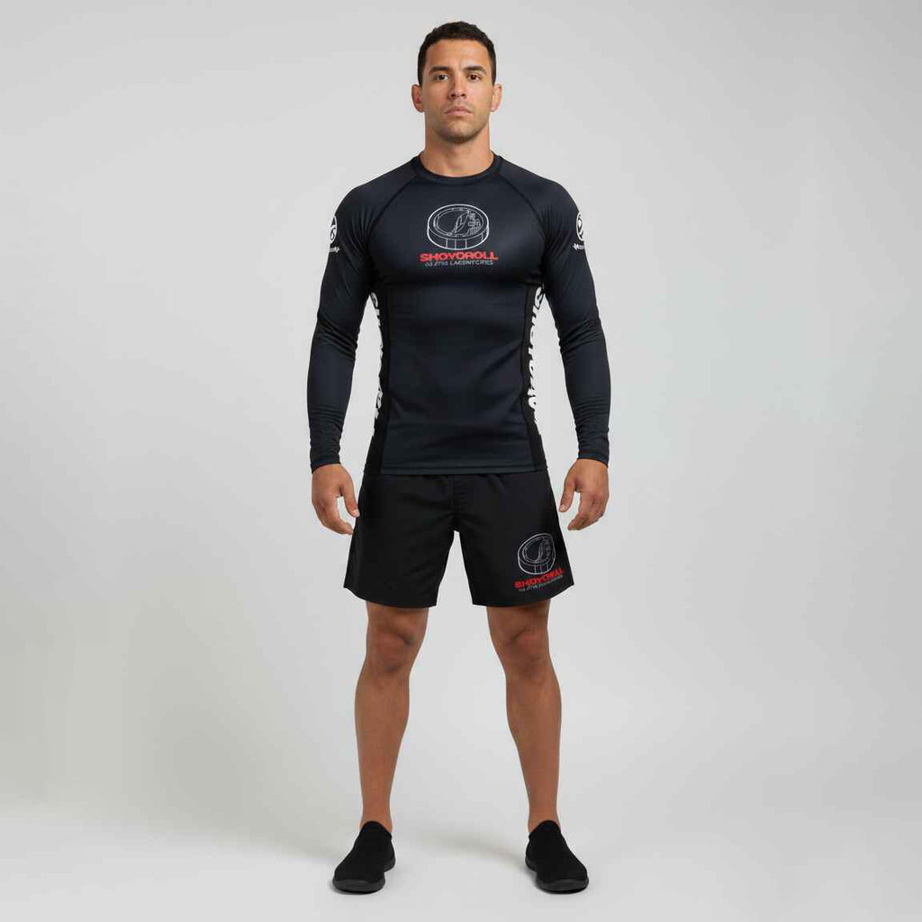 SHOYOROLL 3D TRAINING LONG SLEEVE BLACK PREMIUM BJJ NO-GI COMPRESSION RASHGUARD